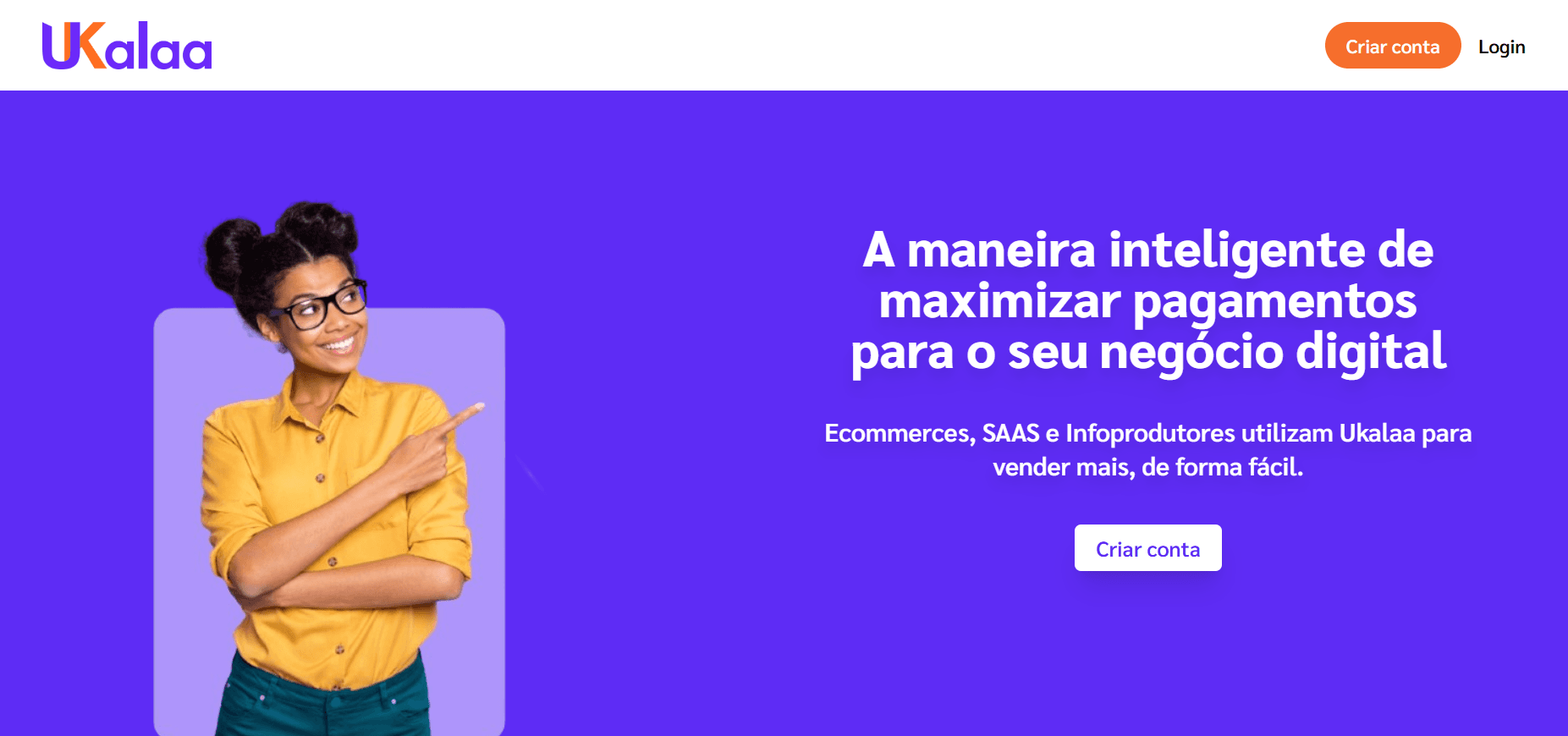 Landing page da plataforma de pagamentos Ukalaa